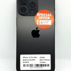 iPhone 15 Pro Max 256GB Black Titanium, Grade-A, Unlocked