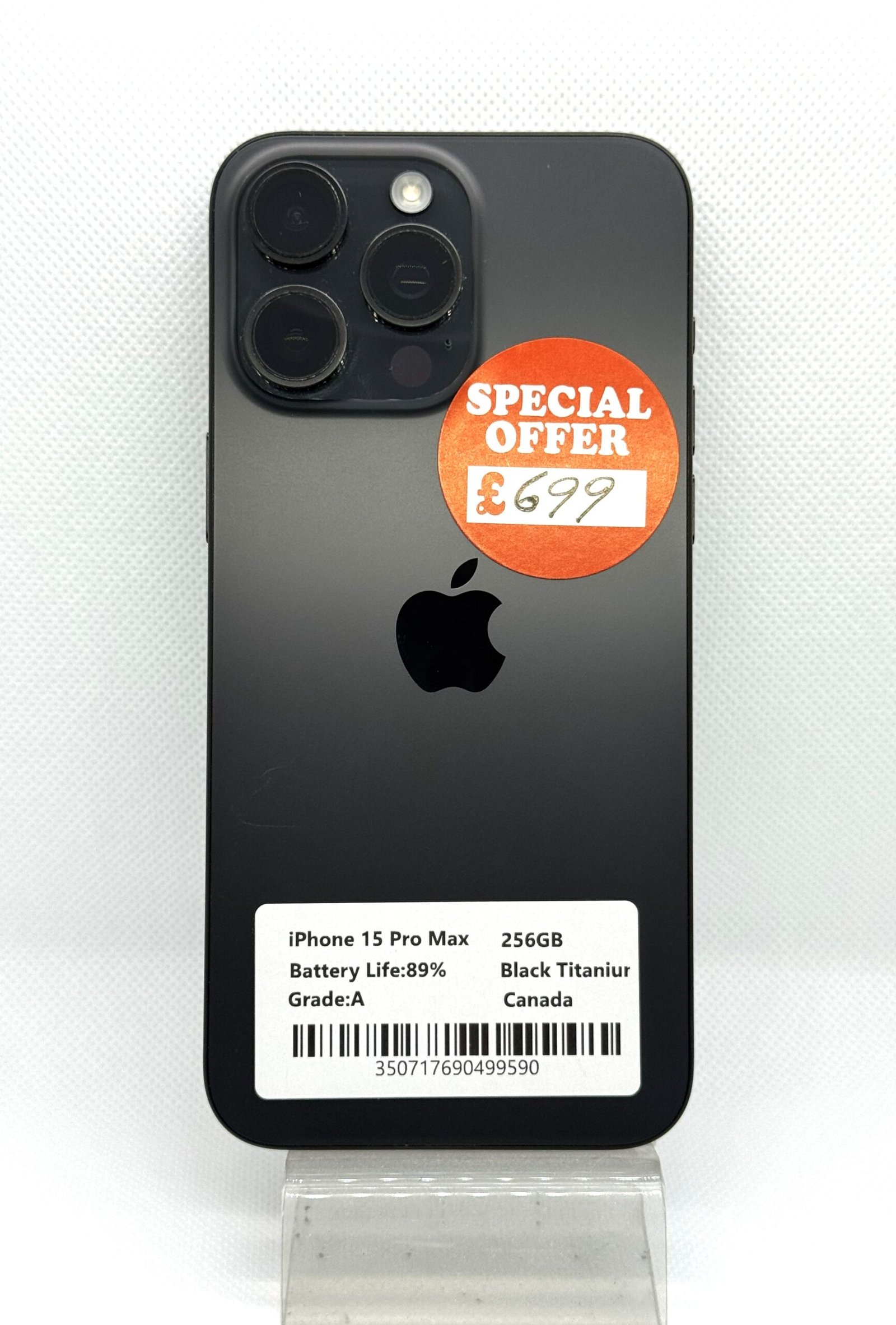 iPhone 15 Pro Max 256GB Black Titanium, Grade-A, Unlocked